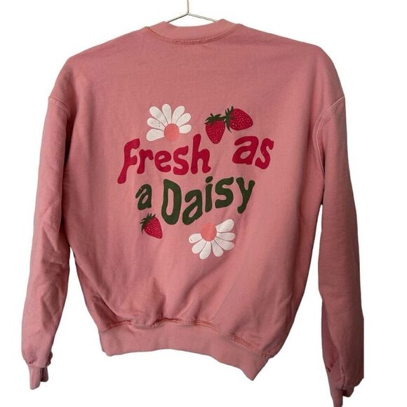 Dippin Daisys Light Pink Cotton Crew Neck Pull Over Strawberry Sweatshirt Size S - Picture 2 of 10